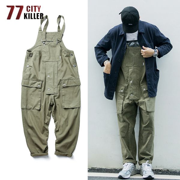 Jeans da uomo 77City Killer Cargo Salopette con bretelle multitasche Uomo American Streetwear Pantaloni da lavoro Tute da uomo Pantaloni oversize casual 230628