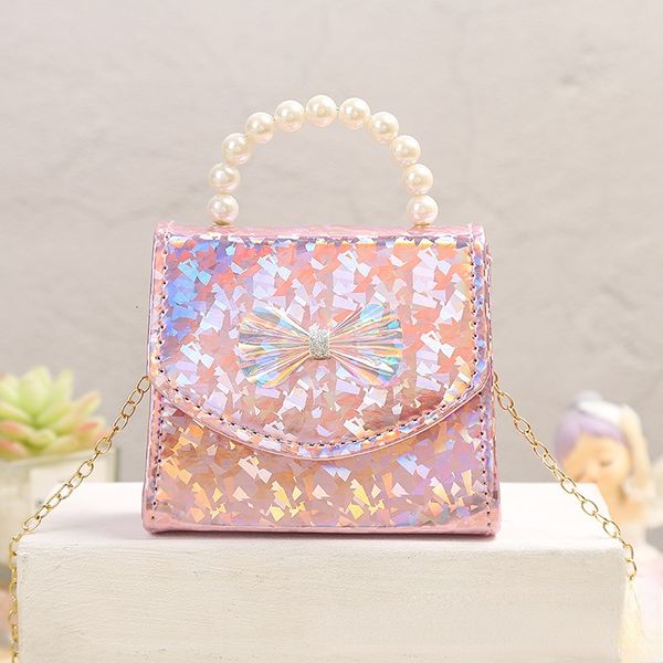 Çanta Çocuklar Mini Çanta Sevimli Lazer Crossbody Çanta Bebek Kız için Sikke Kese Kawaii Yürümeye Başlayan İnci Tote El Debriyaj Çanta 230628