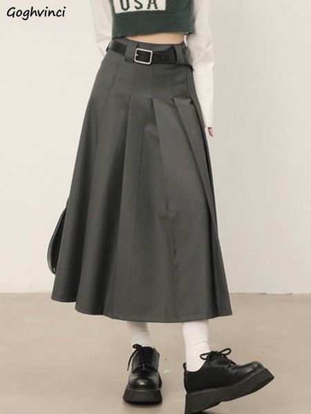 Gonne A pieghe Donna Temperamento da donna Solido Tutto-fiammifero Casual Classico Vintage Stile coreano Moda Ulzzang Primavera Caviglia