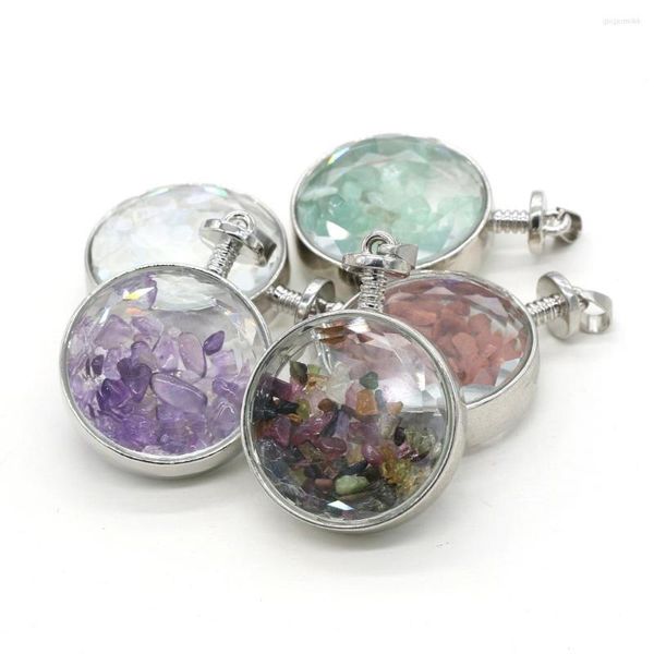 Collane con ciondolo Cristallo tondo Cristallo tormalina naturale Chip Stone Clear Wishing Bottle Charms per donna Uomo Collana fai-da-te Creazione di gioielli