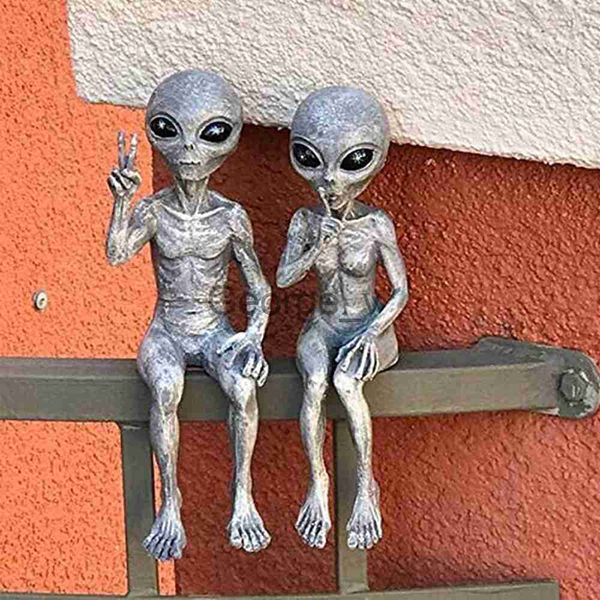 Minifig UFO Weltraum Alien Statue Marsianer Gartenfiguren Set für Zuhause Indoor Outdoor Figuren Garten Ornamente Figur Spielzeug Geschenk J230629