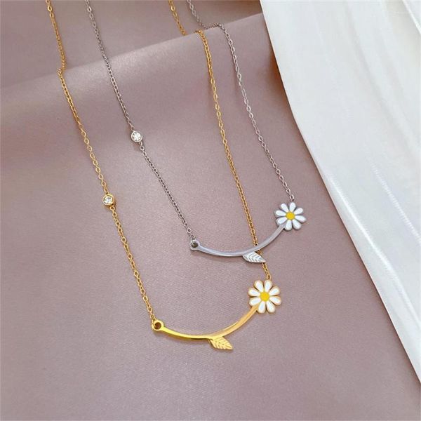 Colares com Pingente de Aço Inoxidável Colar de Girassol Para Mulheres Moda Verão Jóias Simples Colar de Flores Atacado Gota