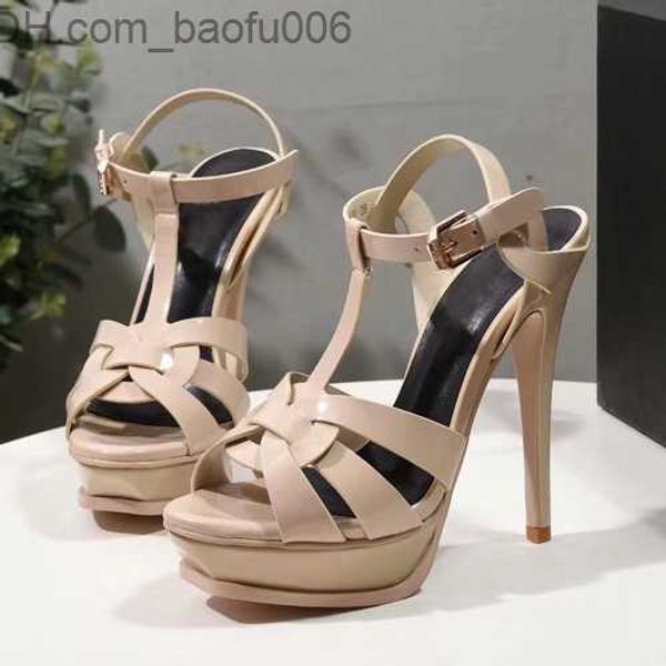 Sandalen 2023 Europäischen Stil Schuhe importiert Leder weibliche Sandalen Designer hat Label weibliche Hausschuhe Frauen Mode High Heels schwarz weiß Z230629