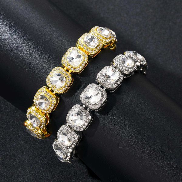 Gzw Jewelry 13 mm breites quadratisches Cluster-Kristall-Armband mit Ice-Out-Strasssteinen, kubanische Kette, Hip-Hop-Herren-Armreif für Männer und Frauen, Rapper-Bijoux