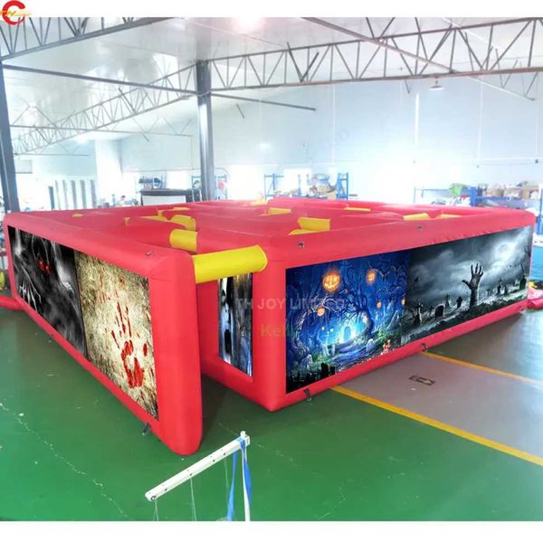 10x10m 33x33ft Kostenloses Schiff Outdoor-Aktivitäten gruseliger Totenkopfdruck Halloween aufblasbares Labyrinth-Tag-Arena-Spiel zu verkaufen