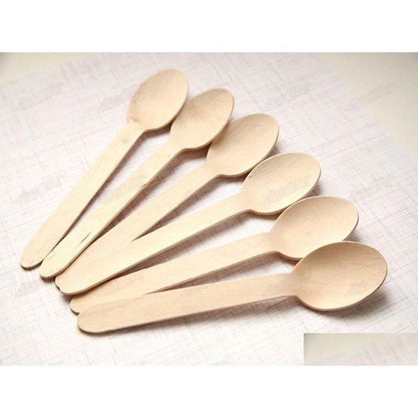 Cucchiai Cucchiaio di legno usa e getta Mini gelato in legno Dessert Scoop Stoviglie per feste di nozze Accessori per la cucina Strumento Drop Delivery Home Dh3Bk