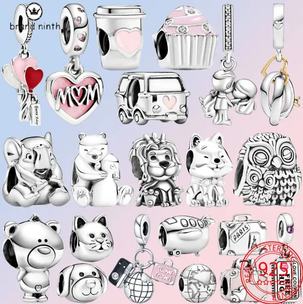 925 Silber für Pandora Charms Schmuckperlen Niedliche rosa Serie Kaffeetasse Auto Charm Set Anhänger