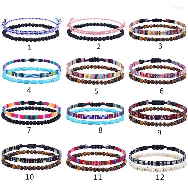 Cavigliere Bracciale Boho Set Di 2 Uomini Donne - Accessori Fatti A Mano Per Festival Sulla Spiaggia Fascia Azteca Perlina Stile Etnico