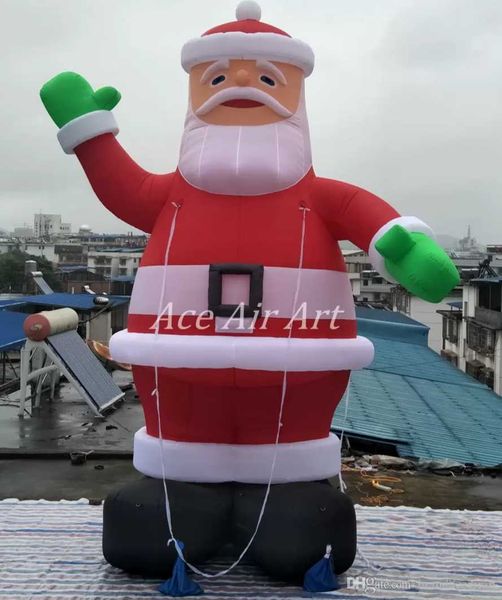 Modelo de figura inflável de barba branca gigante de 12 metros de altura com ventilador de ar para decoração de férias de Natal ou publicidade na loja