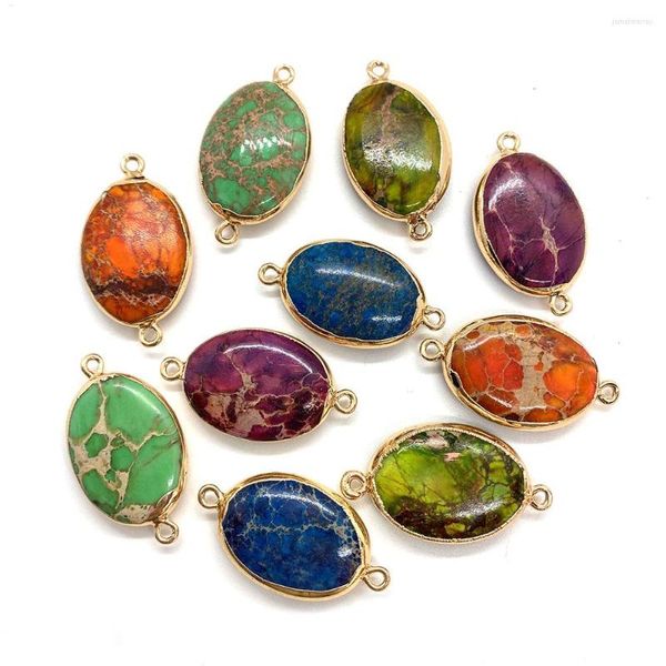 Amuletos Pingente de Pedra Natural Anel Duplo Imperador Colorido Usado na Fabricação de Joias Pulseira DIY Acessórios 18X33mm