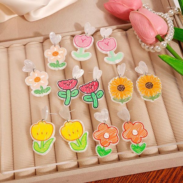 Ohrstecker, niedliche Sonnenblume, Gänseblümchen, Rose, Tulpe, Anhänger, Ohrring, trendige Cartoon-Blume, Acryl, Ohrschmuck, Party-Geschenke für Frauen und Mädchen