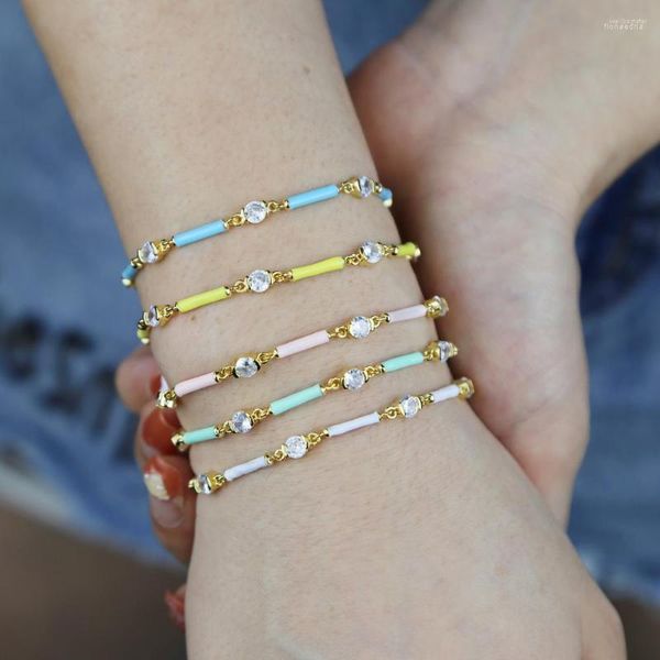 Pulseiras charmosas para venda no verão Jóias coloridas pastéis Simples redonda CZ Esmalte com contas Pulseira