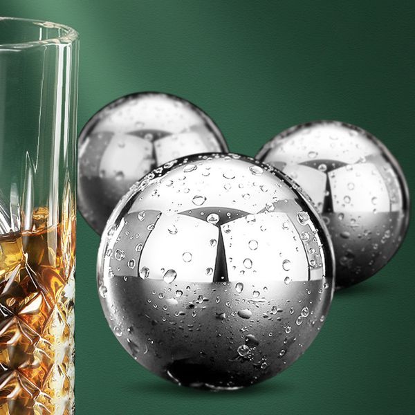 Eiskübel und Kühler, 2 Stück, 304 Edelstahl-Eiswürfel, schnell gefrorene Eisbälle, geeister Tatar-Whisky, runde Metall-Eis-Küchen-Bar-Utensilien, 230628