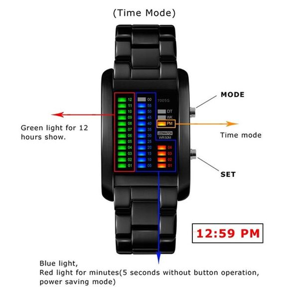 Shavers binary orologio orologi resistenti agli uomini 3 atm di allarme impermeabile crono rettangolare quadrandomes black light robuste struttura