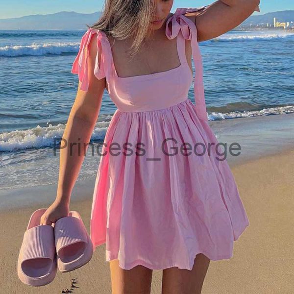 Partykleider Prinzessin Geburtstagsfeier Rosa Minikleid Kawaii Tieup Strap Rückenfrei Aline Kleid Sommer Strand Urlaub Nacht Y2K Feenkleidung x0629