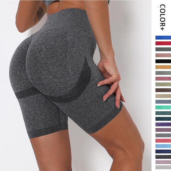 Shorts ativos feminino verão sem costura academia push up fitness leggings esportivas cintura alta skinny calças curtas casual treino cinza