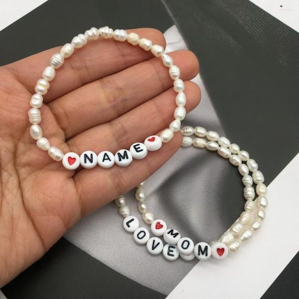 Braccialetti con ciondoli moda perla d'acqua dolce naturale nome personalizzato per donna ragazze regalo 2023 lettere gioielli all'ingrosso