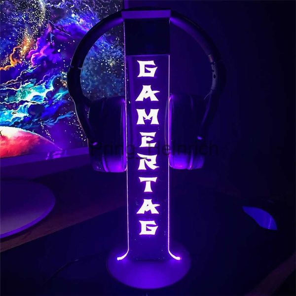 Outra decoração de casa personalizada lâmpada de sinal de néon led suporte de fone de ouvido personalizado gamertag 3d luz noturna para sala de jogos decoração de mesa acessórios para pc j230629