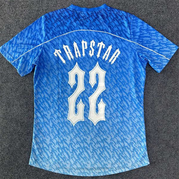 Camiseta Mens Designer Trapstar Camisa de Futebol Mesh Blue No.22 Summer Casual Sportswear T-shirt Protetor Solar Manga Curta P57u