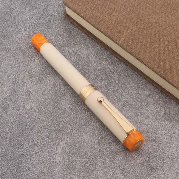 Pens de luxo Jinhao 100 acrílico caneta branca laranja clássica spin caneta escolar de caneta de papelaria do escritório