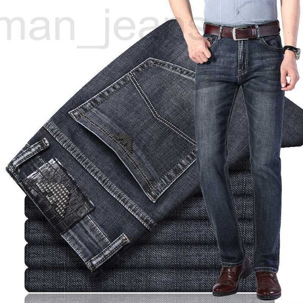 Jeans masculino designer de marca de moda de Hong Kong jeans azul lavado europeu de alta qualidade em calças casuais finas retas grossas 4N3C