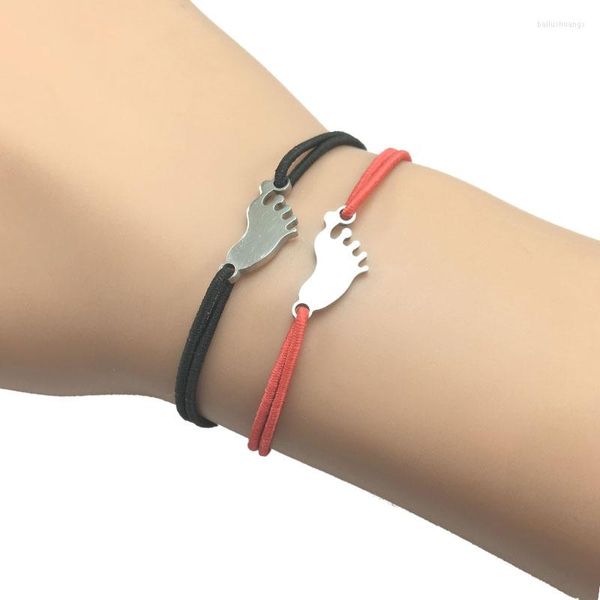 Charm Bracelets 2pcs Wish Pulseira Aço Inoxidável Bebê Pé Coração Pingente Cordão Ajustável Para Homens Mulheres