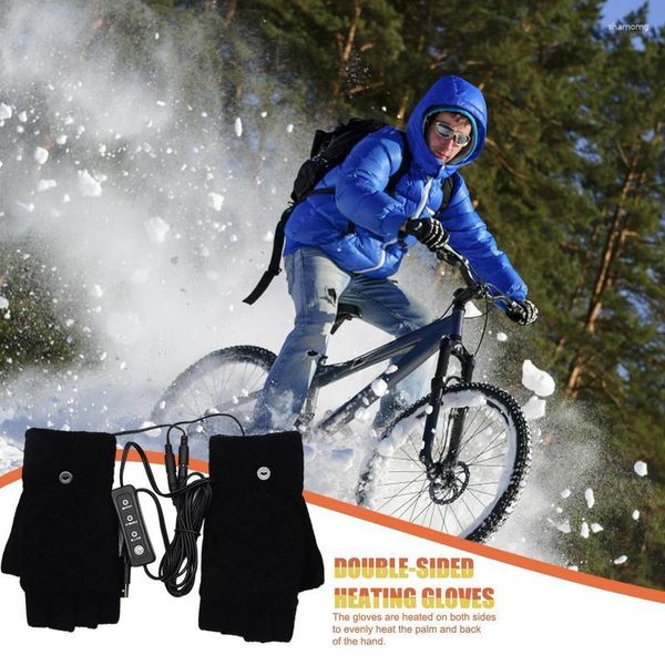 Luvas de ciclismo femininas aquecimento elétrico meio dedo aquecedor de mão feminino USB cor sólida inverno