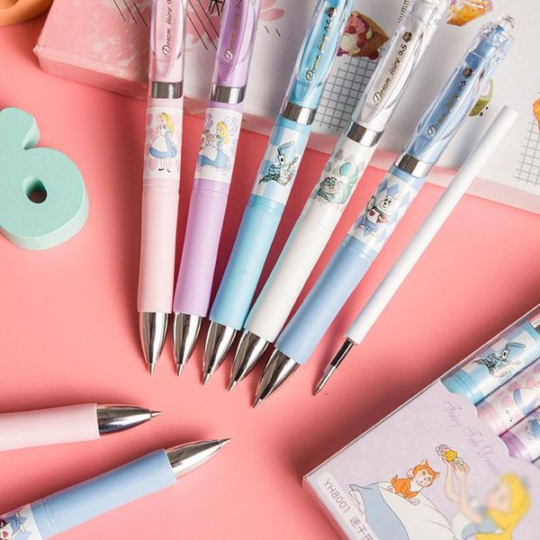 Ручки 30 шт./Лот Kawaii Princess Press Press Gel Pen Set Cite 0,5 мм черные чернила подпись школьной школьной офис писать подарки канцелярских товаров подарки