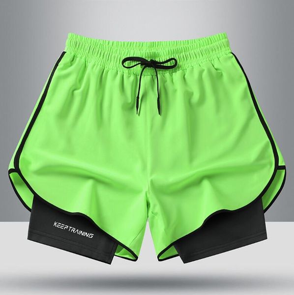 Herren-Shorts zum Laufen, 2-in-1, Kompression, lässig, schwarz, Fitness, Strandhose, schnell trocknend, Training, Joggen, kurze Hose für den Sport