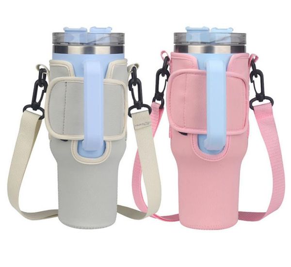 Conjunto de copo de água Alça de pacote Copo térmico de carro Aço inoxidável Isolamento a frio Esporte 40 oz Bingba Copo de café Oblique Span Package