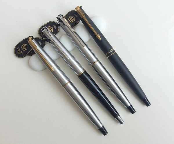 Pens Hero 800 Clipe Branco Aço 12k Gold pontilhas de caneta de caneta de caneta de presente