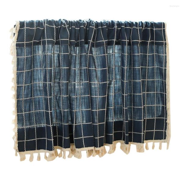 Vorhanggitter zum Aufhängen, Gingham-Vorhänge, kariert, kleine Fensterschirme, Heimtrennwand im japanischen Stil