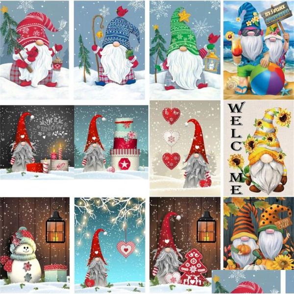 Алмазная картина Diy Fl Round Drill Art Gnomes Christmas Arts And Crafts For Home Wall Decor 12X16 дюймов Drop Delivery Garden Dhgkm