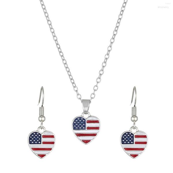 Set di orecchini per collana Quarto di luglio Regalo per feste con bandiera americana Confezione di borchie per orecchini con strass in lega