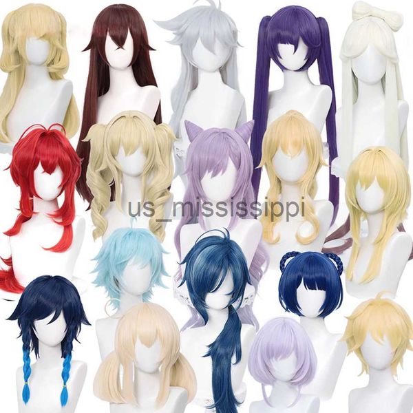 Cosplay perucas genshin impacto venti keqing barbara fischl kaeya lumine aether âmbar peruca cosplay resistente ao calor perucas de cabelo sintético peruca boné x0901