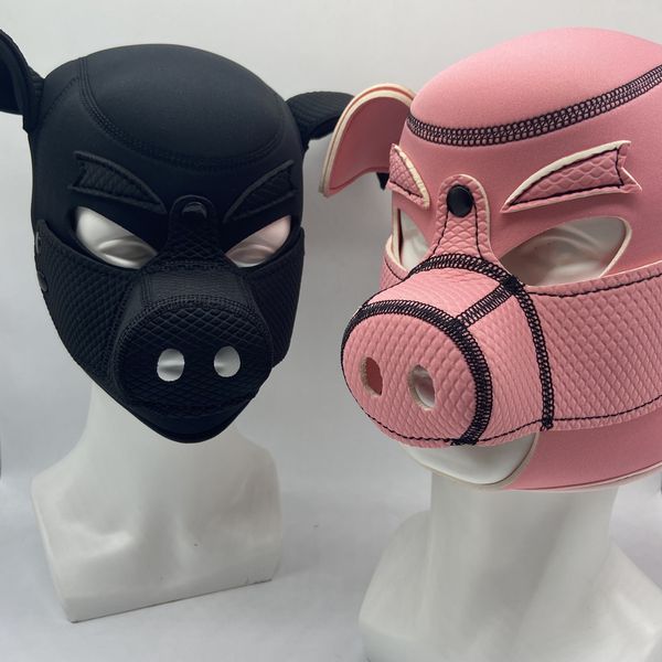 Party Masks Exotic Role Play Accessories of 3D Black Rubber Full Head Pig Hood Erotic Mask for Animal Fetish Cosplay Bondage Headgear 230628