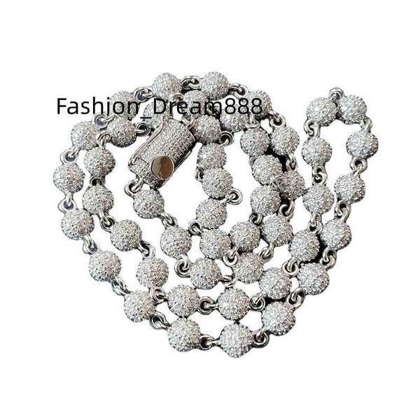 Hiphop New Fashion Jewelry D Color VVS Moissanite Ball Chain 7mm Larghezza Collana in argento sterling 925 con catena di perle