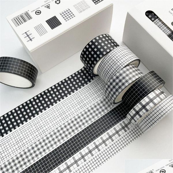 2016 Nastri adesivi 6 pezzi / set 5M Vintage Black Washi Tape Grid Stripe Masking Adesivo decorativo Scrapbooking Diario Cancelleria Jkxb2103 D Dhsb2