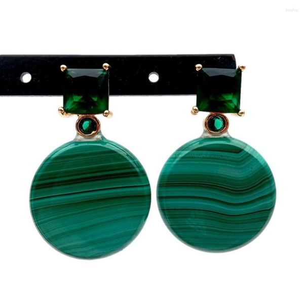 Серьги-гвоздики KKGEM геометрические украшения из натуральных камней 22 мм зеленый малахит в форме монеты