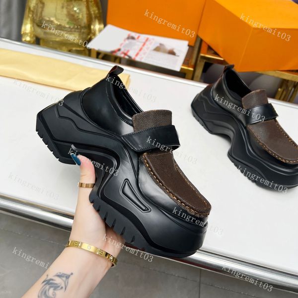 Designer ARCHLIGHT Freizeitschuhe Leder Plateau Sneakers Schwarz glänzende Leder Loafer Lady Chunky Sneaker Spitz dicker Boden mit Box