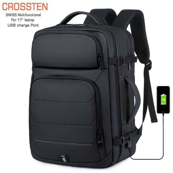 Borse da scuola CROSSTEN 40L Zaini espandibili di grande capacità Ricarica USB Borsa da viaggio d'affari multifunzionale impermeabile per laptop da 17 pollici 230629