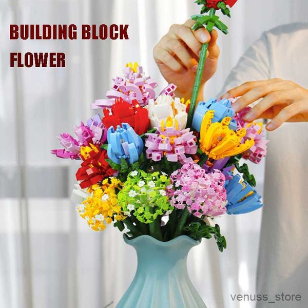 Blocchi Fiore Building Blocks Ragazza Regalo Lily Rose Modello Pianta in vaso Bouquet Assemblato Giocattoli per bambini Regalo di festa R230629