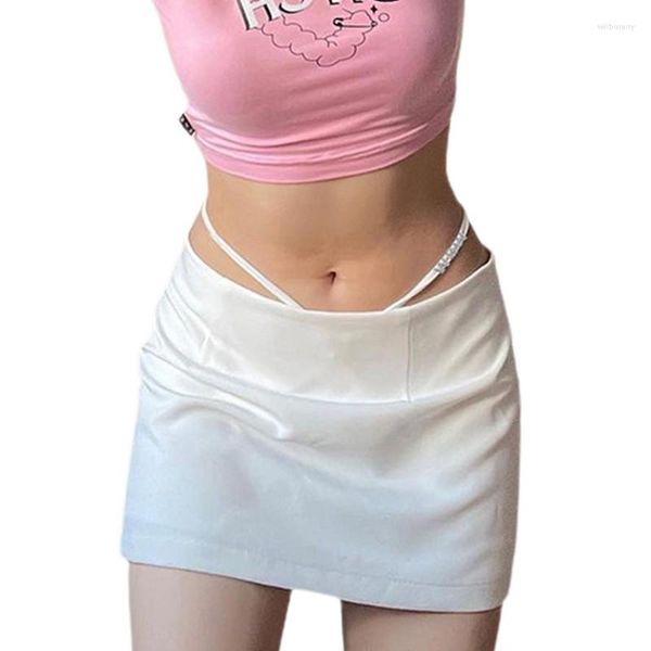 Юбки Женская мини-юбка Летняя одежда Сексуальная клубная уличная одежда Сплошной цвет Сплит-трапеция и бандажные стринги для пляжей Праздники