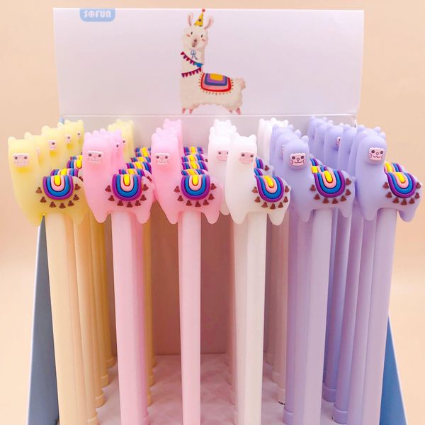 Stifte 36pcs/Lot kreativ niedlichen Cartoon Alpaca Lama Tier Silicone Gel Stift Roller Ball Pens School Supplies Schüler Promotion Geschenk