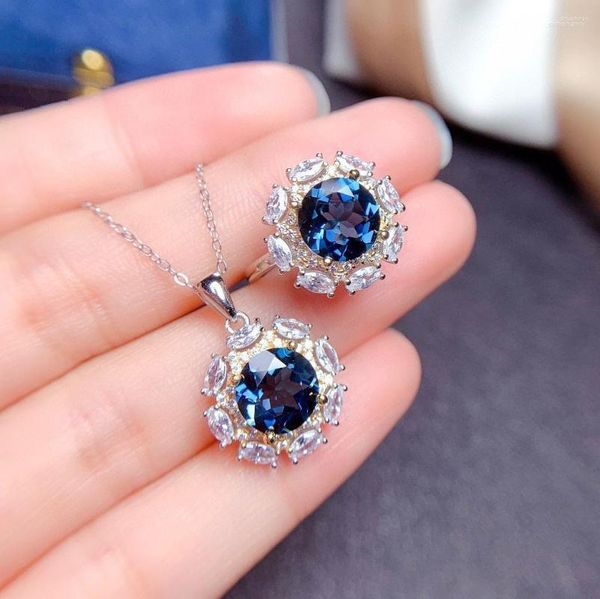 Colar Brincos Conjunto Noiva Jóias Pedra Preciosa Azul Pingente Anéis Anel De Noivado Casamento Dama De Honra Presentes De Natal