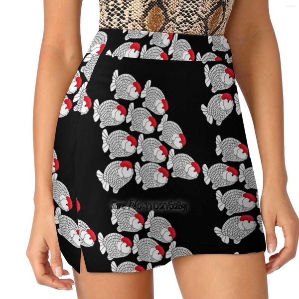 Gonne Red Cap Tancho Ranchu Goldfish In Group Black Background Trending Fashion Skirt Summer Printed Women Sport