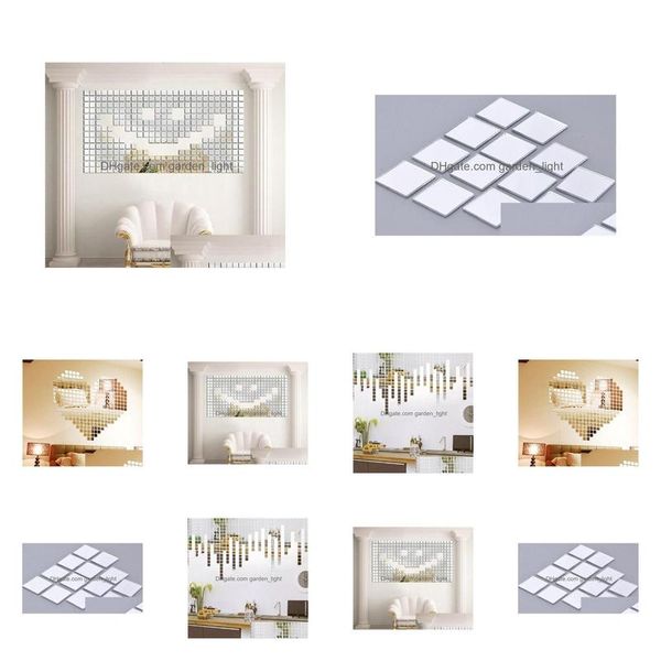 Stickers Muraux 100 Pcs/Lot 2X2Cm Sier 3D Autocollant Mosaïque Miroir Canapé Salon Décoration Drop Delivery Maison Jardin Dh4Tk