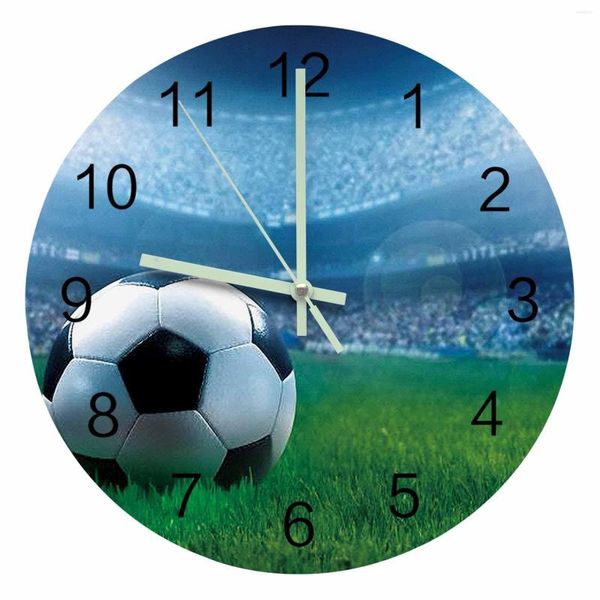 Orologi da parete Calcio Sport Stadio Calcio Indicatore luminoso Orologio Ornamenti per la casa Rotondo Silenzioso Soggiorno Decorazioni per ufficio