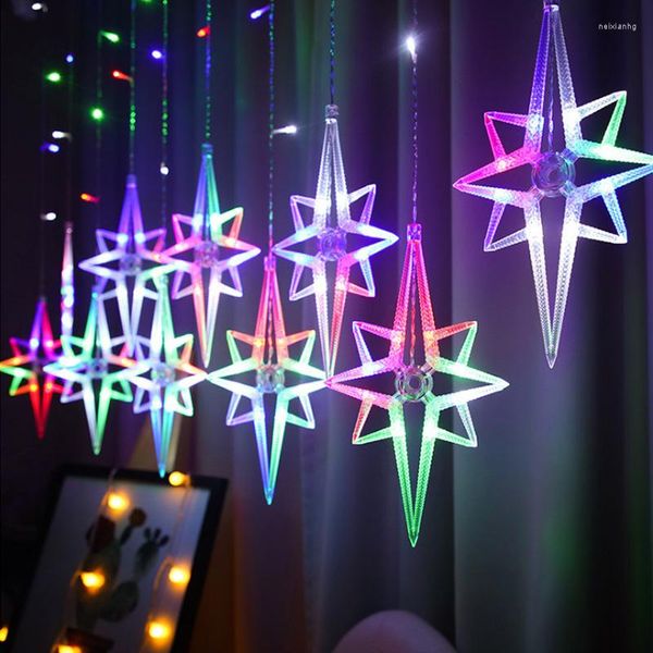 Decoração de festa luzes de natal polaris alces sino lâmpada led corda luz decoração para casa quarto cortinas guirlanda de fada navidad ano