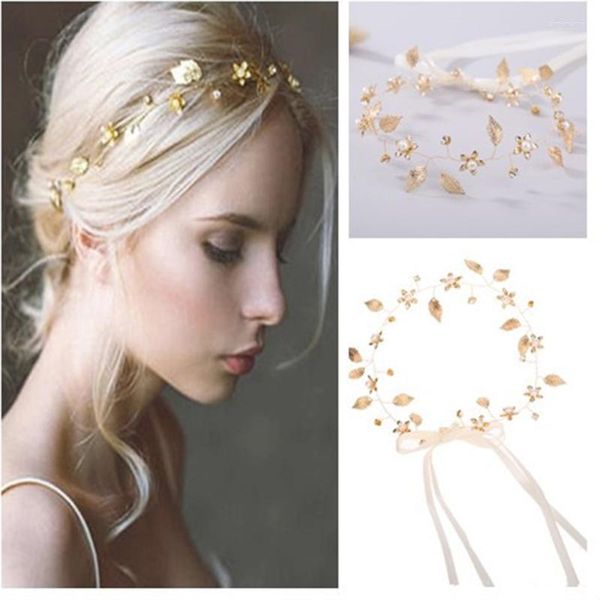 Fermagli per capelli Barrettes Donna Moda Foglia d'oro Fiore Perla Strass Sposa Fascia per capelli Fascia per capelli da sposa Ballo nuziale Ornamenti per la testa Je